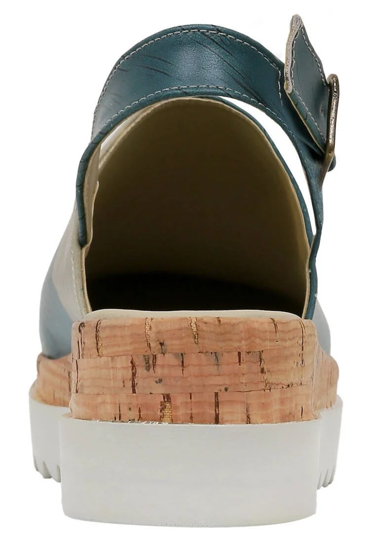 Women Vegan Leather Turquoise Wedge Sandals - Tram Nap Design