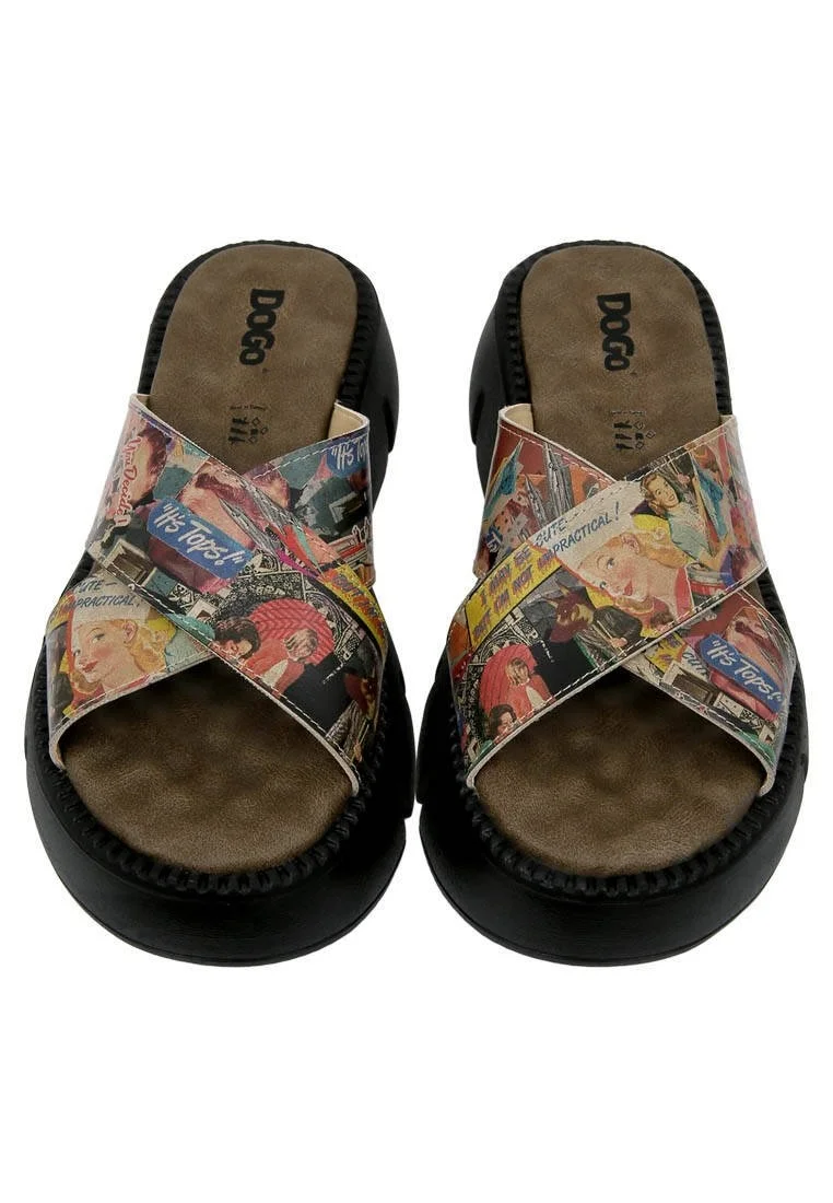 Women Vegan Leather Multicolor Wedge Slippers - Collage Design