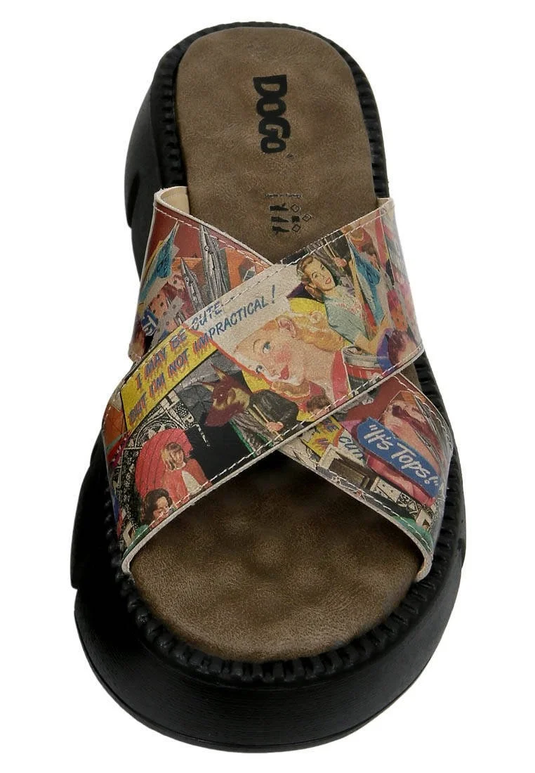 Women Vegan Leather Multicolor Wedge Slippers - Collage Design
