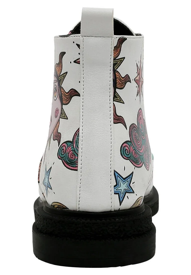 Women Vegan Leather White Ankle Boots - Dreams for Dreamers Design