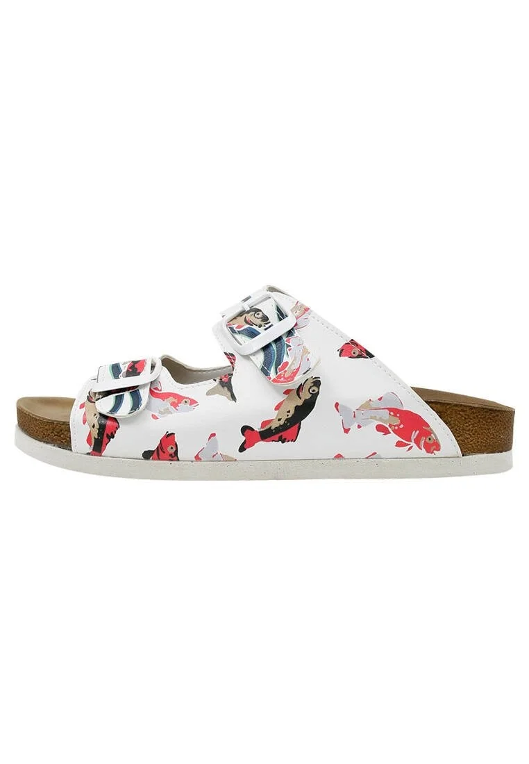 Women Vegan Leather White Slippers - Koi World Design