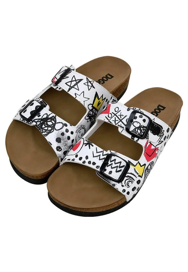 Women Vegan Leather White Slippers - Icon Design
