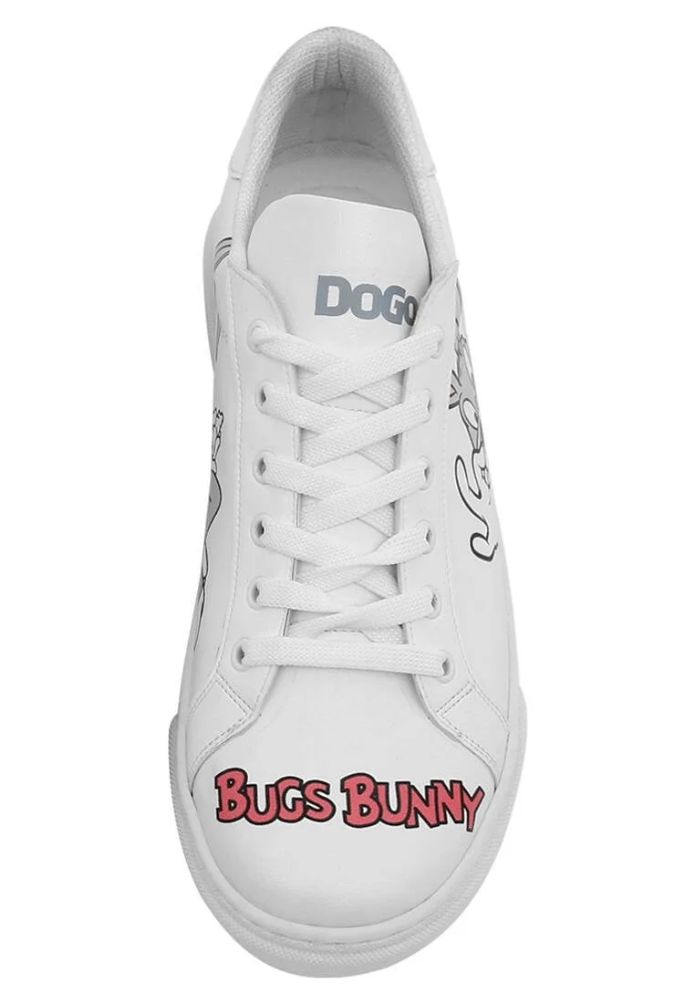 Women Vegan Leather White Sneakers - What's Up Doc? Bugs Bunny Design