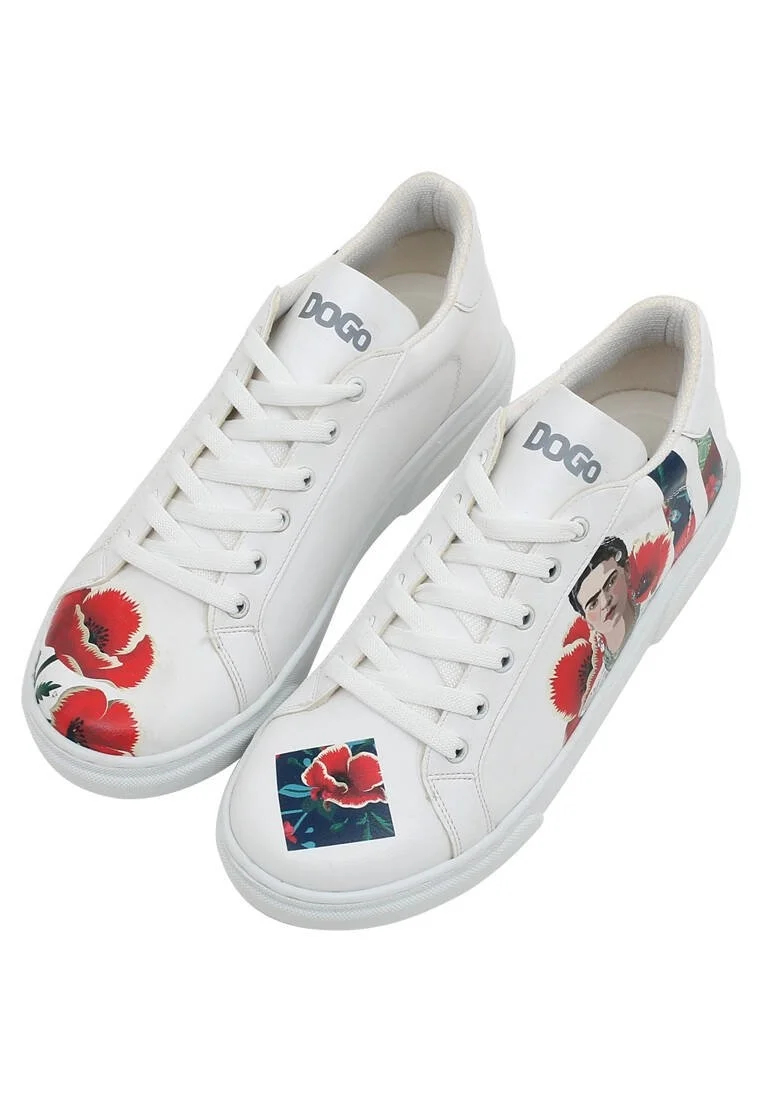 Women Vegan Leather White Sneakers - Viva la Vida Frida Kahlo Design