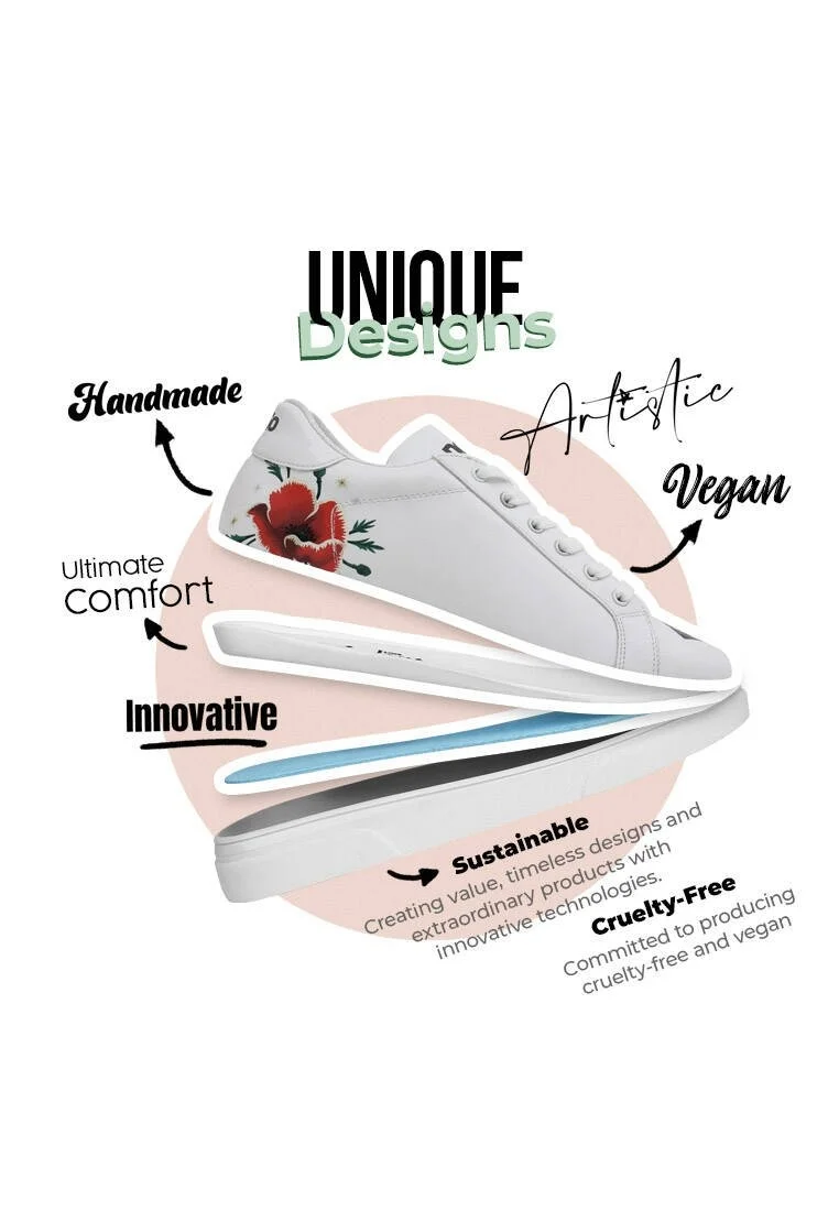 Women Vegan Leather White Sneakers - Viva la Vida Frida Kahlo Design