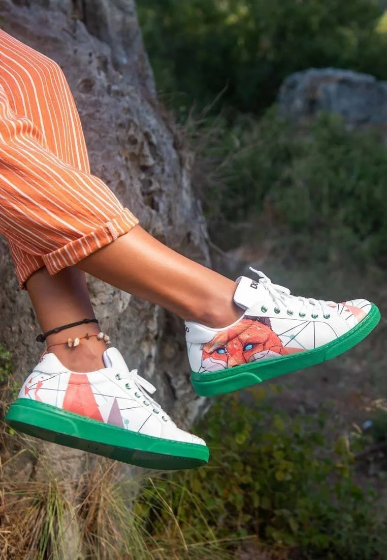 Women Vegan Leather White Sneakers - Red Fox Design