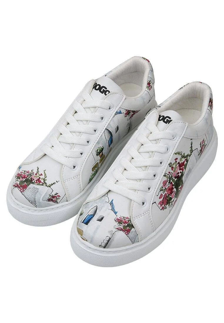 Women Vegan Leather White Sneakers - Paperflower Design