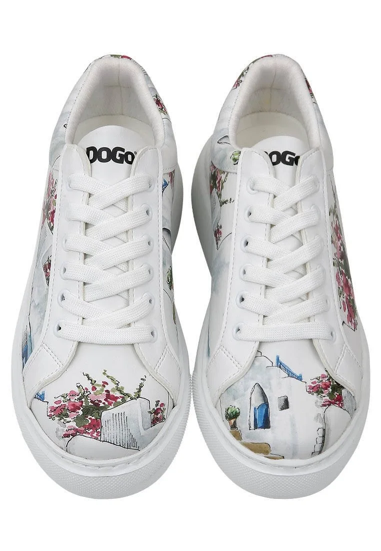 Women Vegan Leather White Sneakers - Paperflower Design