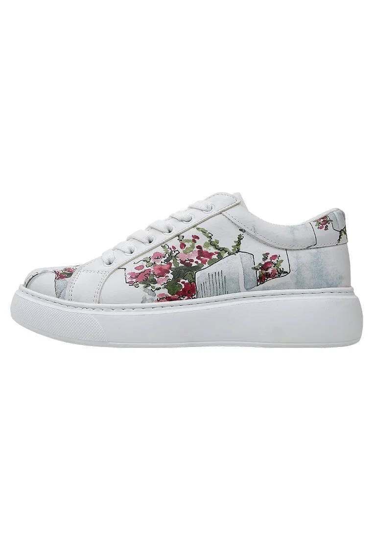 Women Vegan Leather White Sneakers - Paperflower Design
