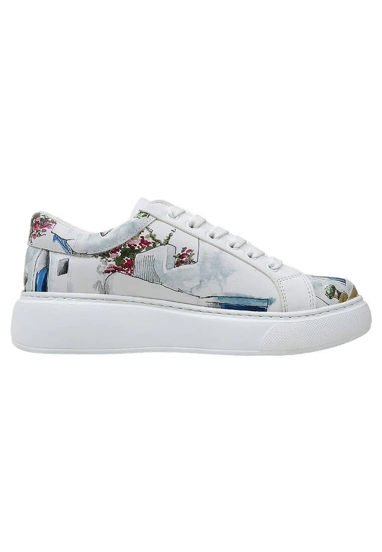 Women Vegan Leather White Sneakers - Paperflower Design