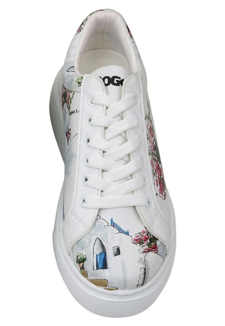 Women Vegan Leather White Sneakers - Paperflower Design