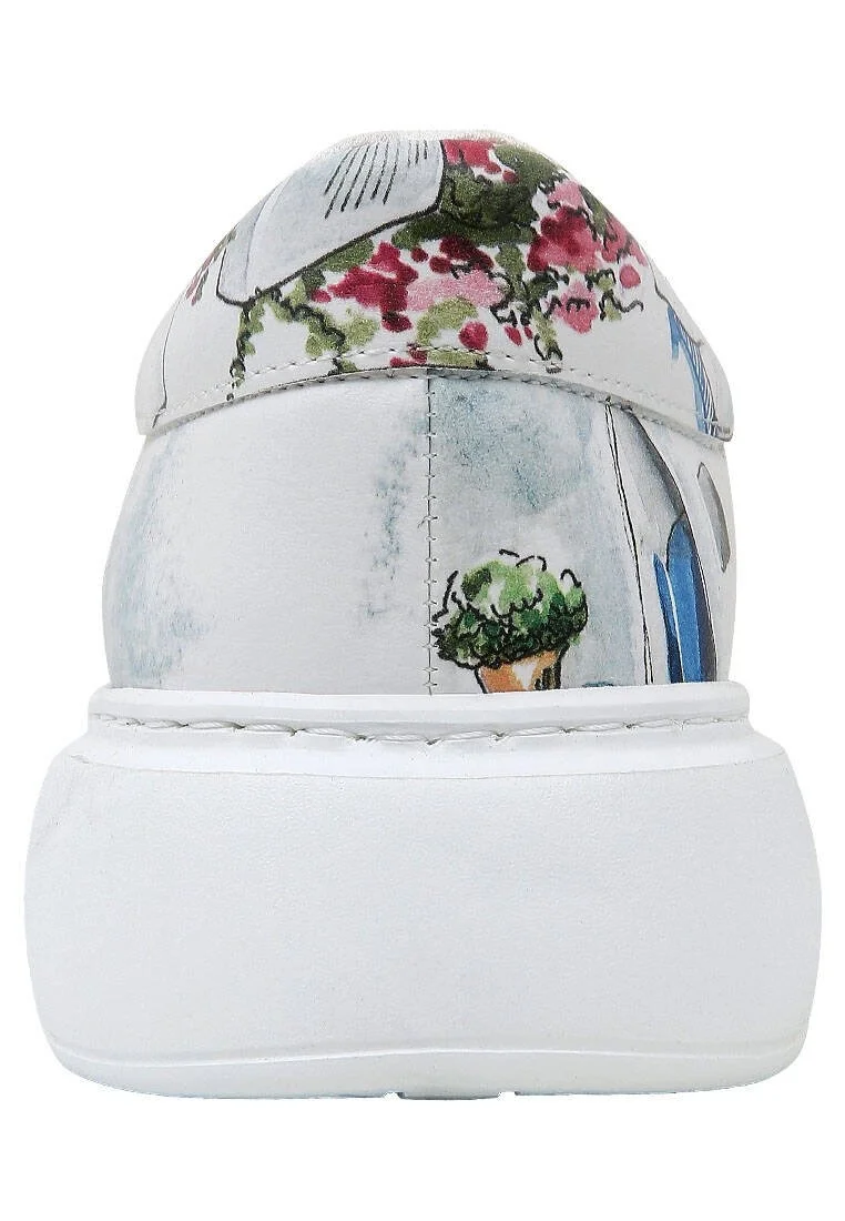 Women Vegan Leather White Sneakers - Paperflower Design