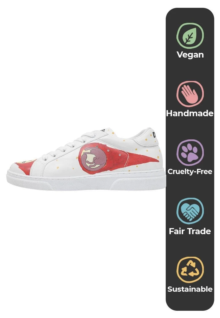 Women Vegan Leather White Sneakers - Cat Planets Design
