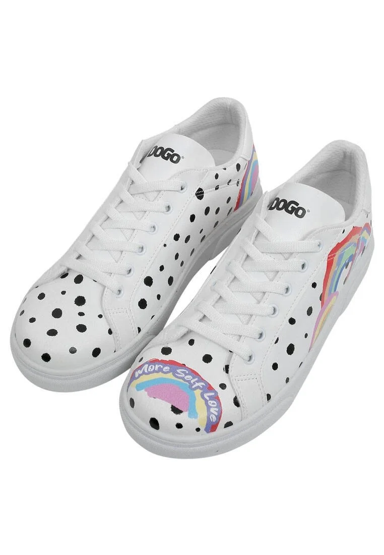 Women Vegan Leather White Sneakers - More Self Love Design