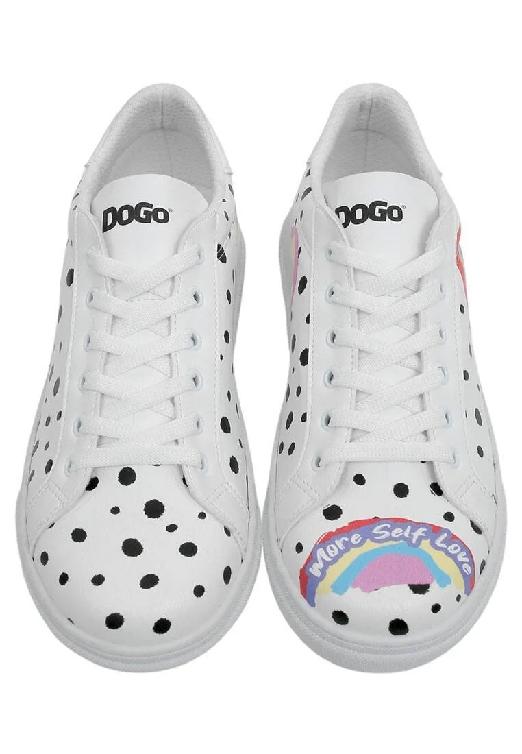 Women Vegan Leather White Sneakers - More Self Love Design