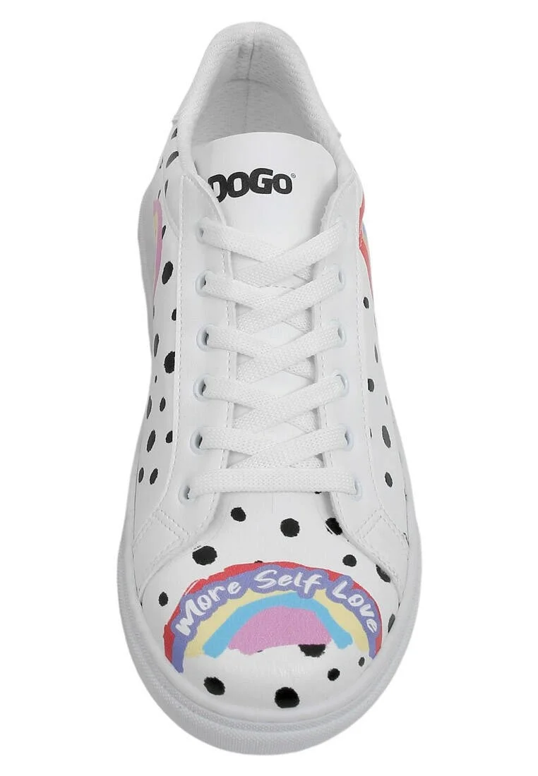 Women Vegan Leather White Sneakers - More Self Love Design