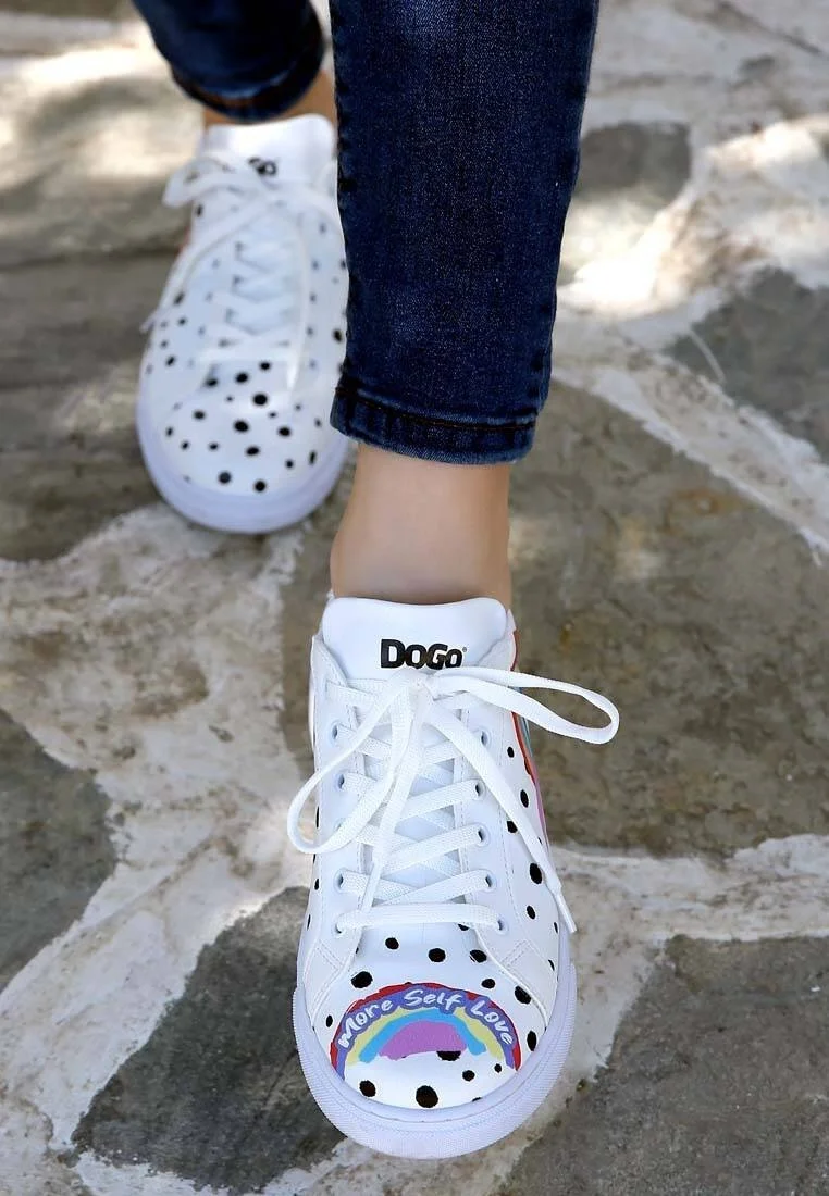 Women Vegan Leather White Sneakers - More Self Love Design