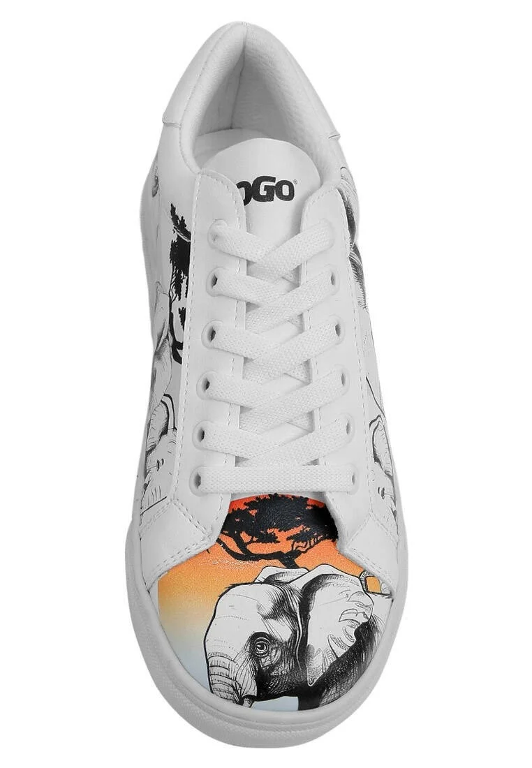 Women Vegan Leather White Sneakers - Sunset Animals Design