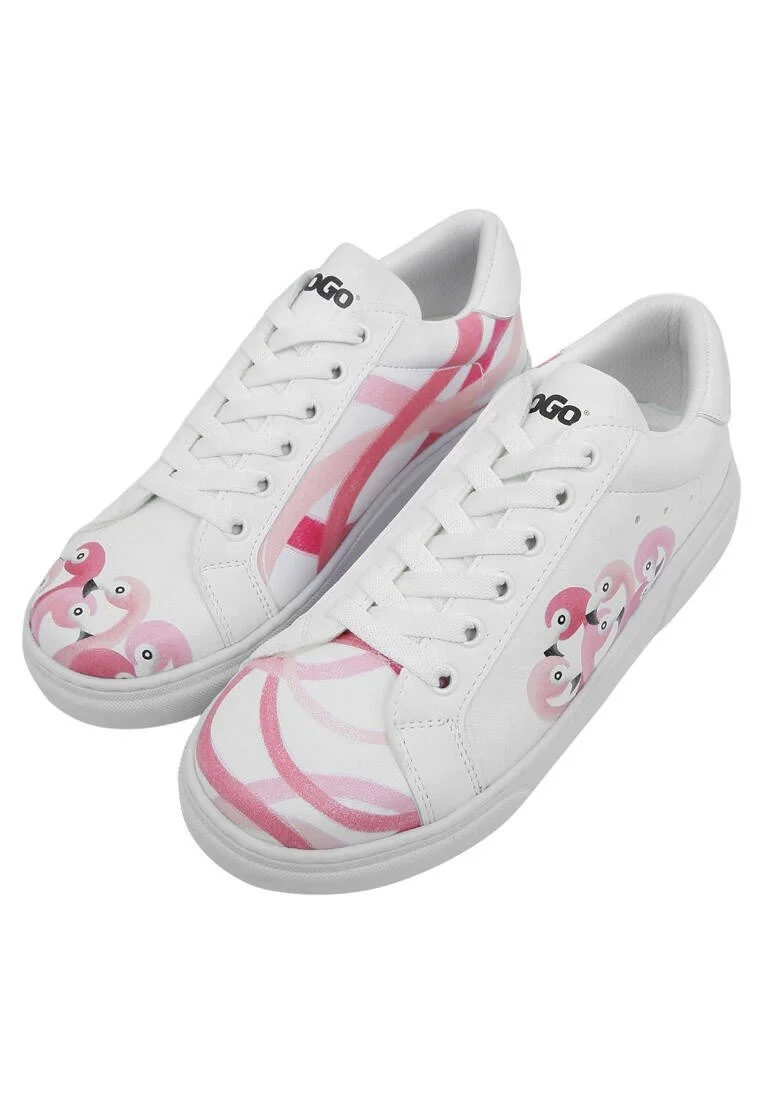Women Vegan Leather White Sneakers - Pink Paradise Design