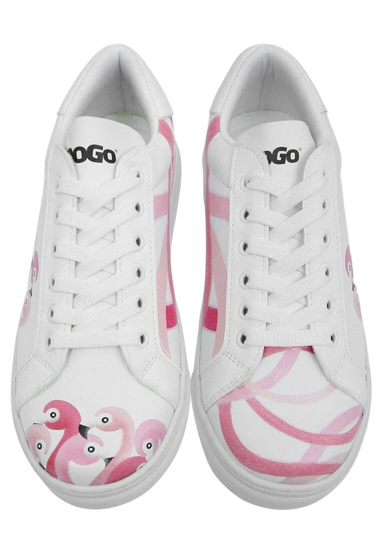 Women Vegan Leather White Sneakers - Pink Paradise Design