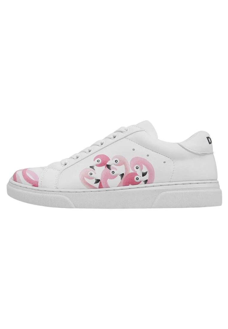 Women Vegan Leather White Sneakers - Pink Paradise Design