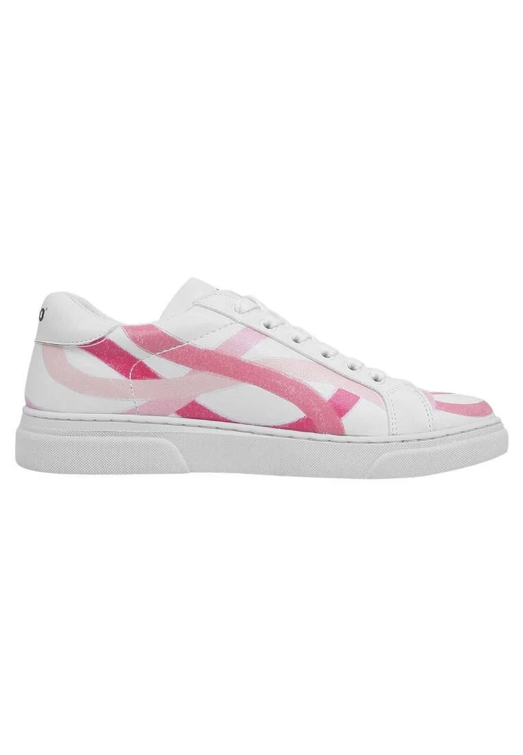 Women Vegan Leather White Sneakers - Pink Paradise Design