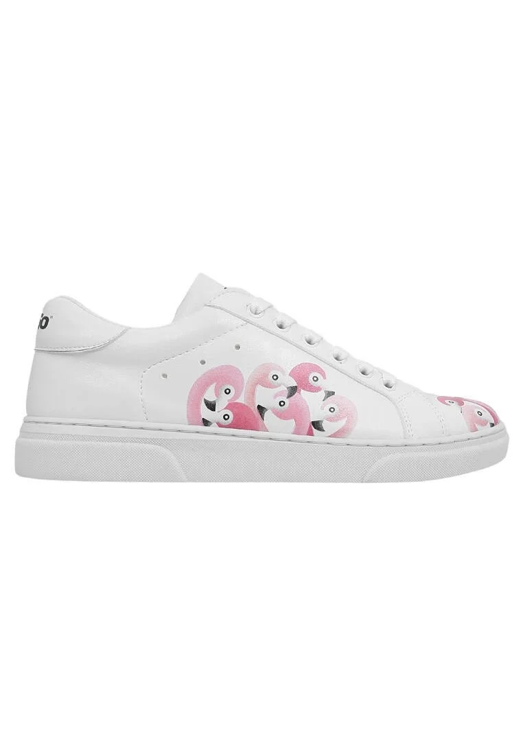 Women Vegan Leather White Sneakers - Pink Paradise Design