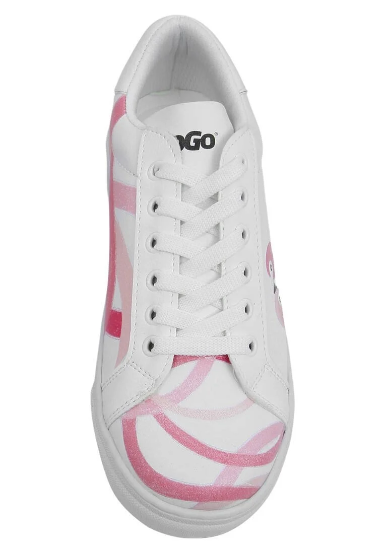 Women Vegan Leather White Sneakers - Pink Paradise Design
