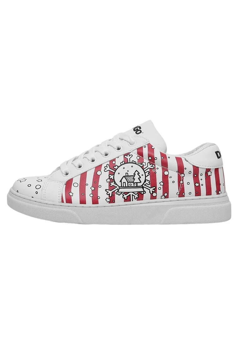 Women Vegan Leather White Sneakers - Days Till Christmas Design