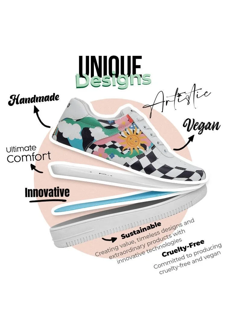 Women Vegan Leather White Sneakers - Born to be Awesome Design