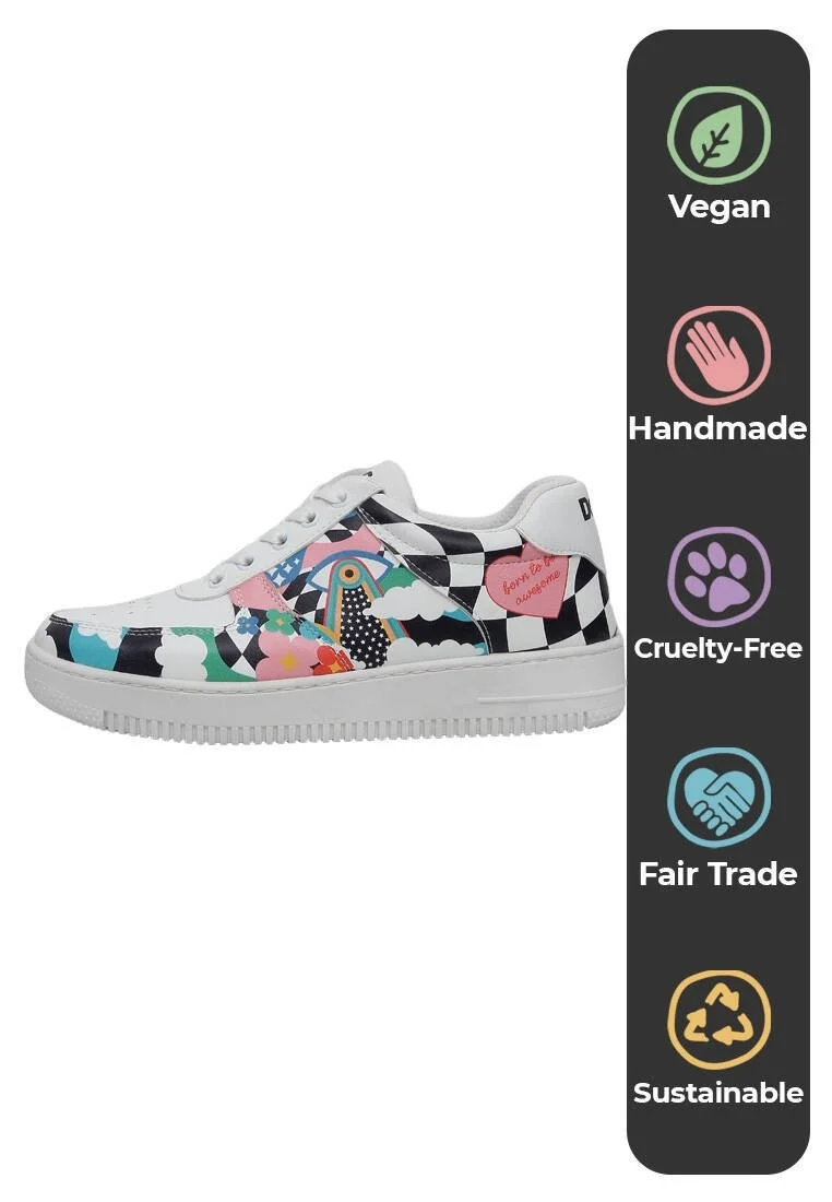 Women Vegan Leather White Sneakers - Born to be Awesome Design