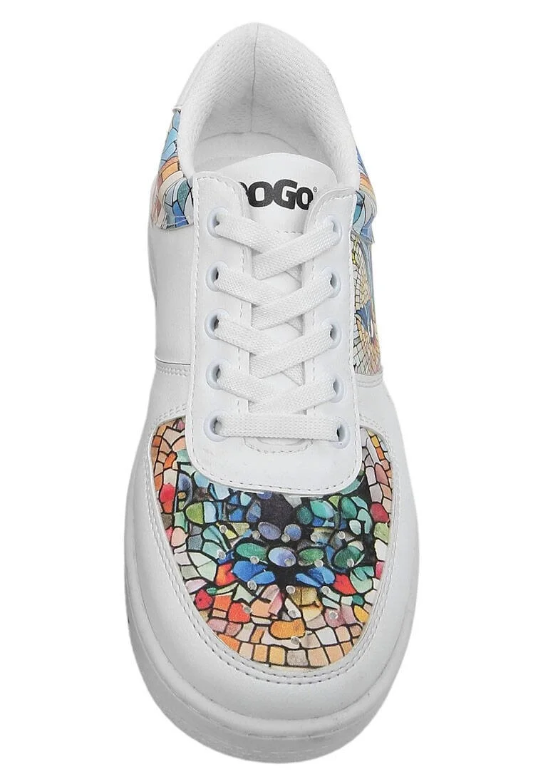 Women Vegan Leather White Sneakers - Mosaical Design