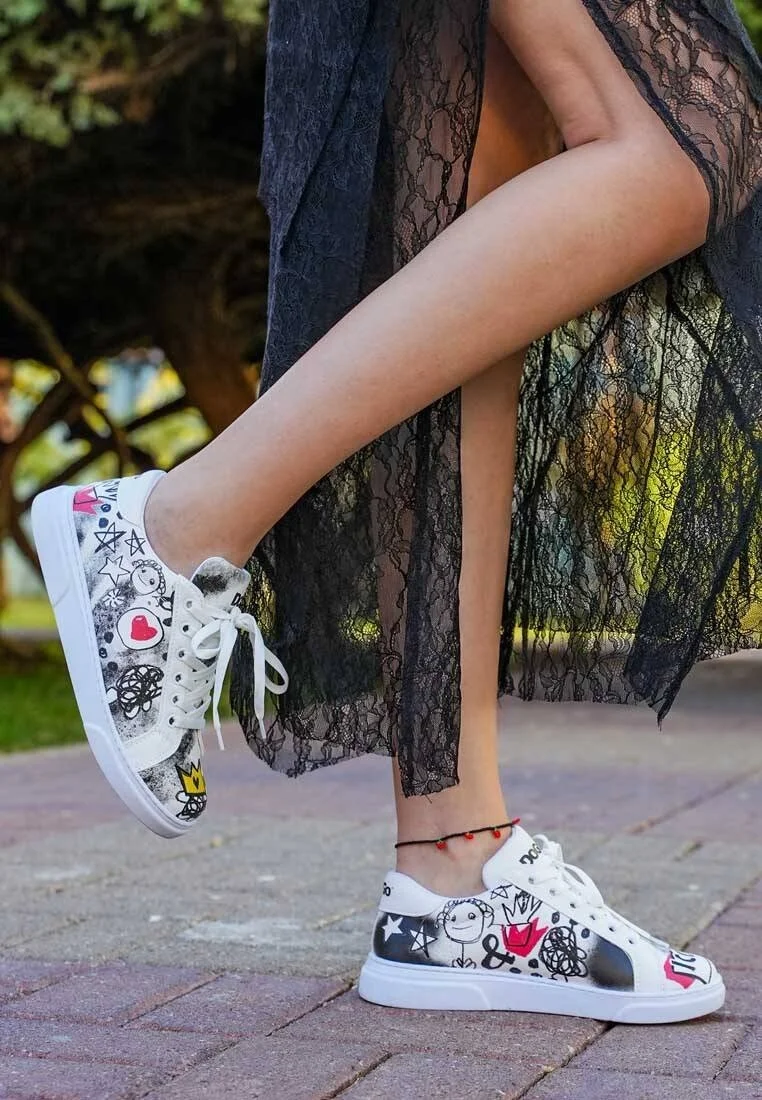 Women Vegan Leather White Sneakers - Icon Design
