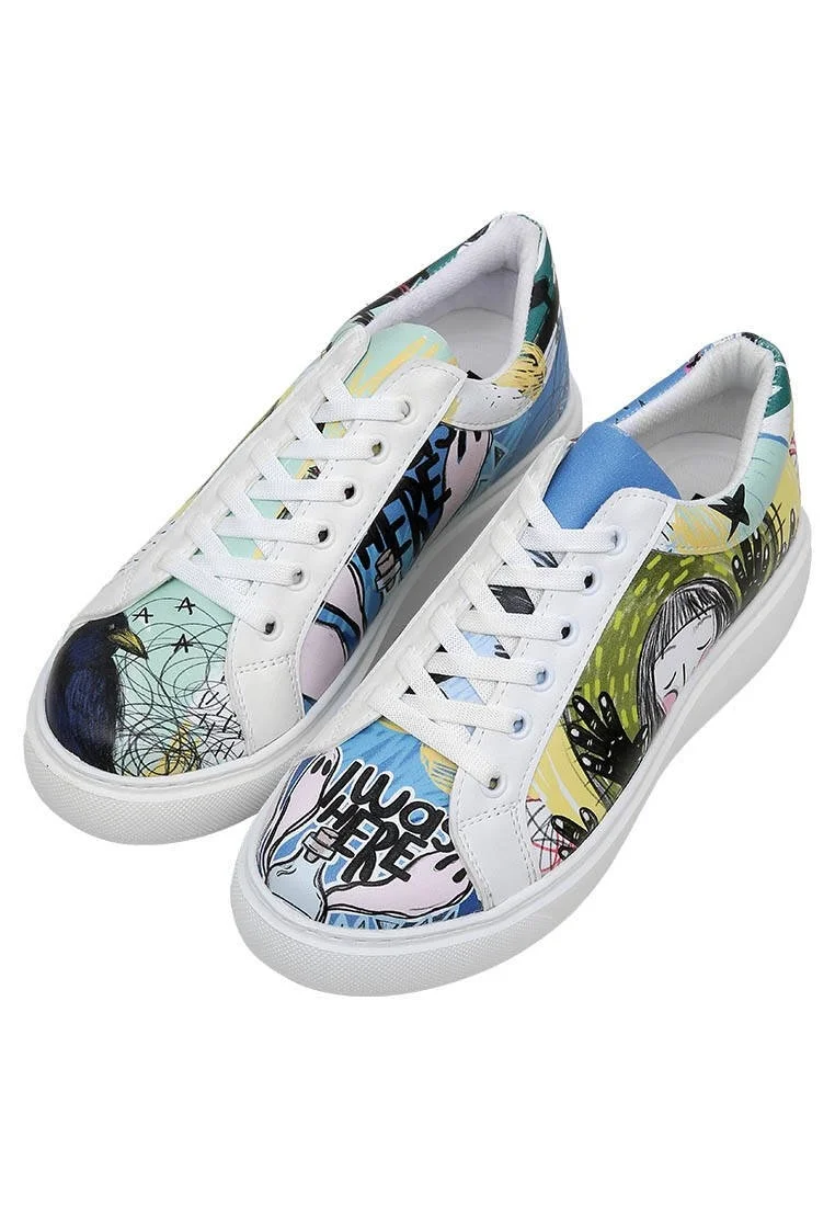 Women Vegan Leather White Sneakers - I was here Design