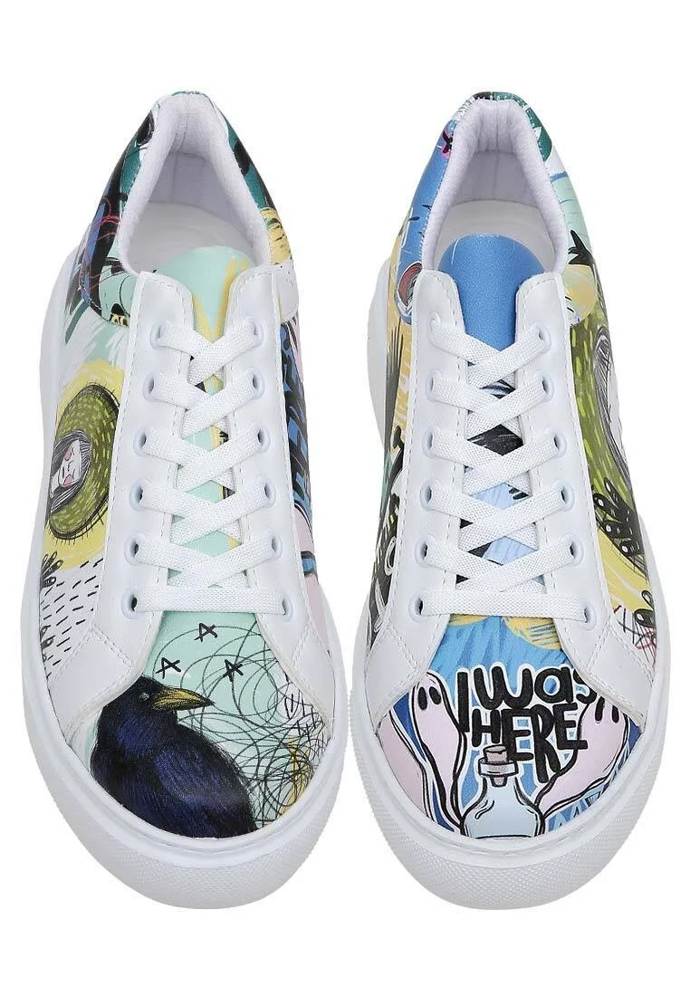 Women Vegan Leather White Sneakers - I was here Design