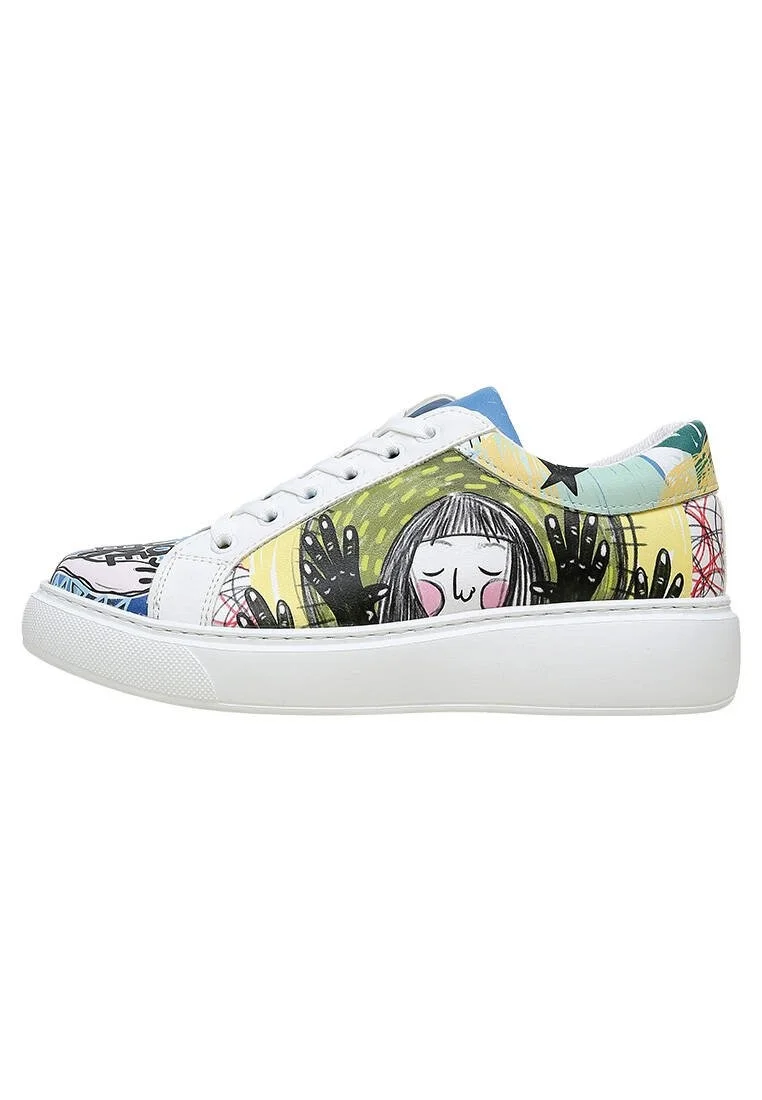 Women Vegan Leather White Sneakers - I was here Design