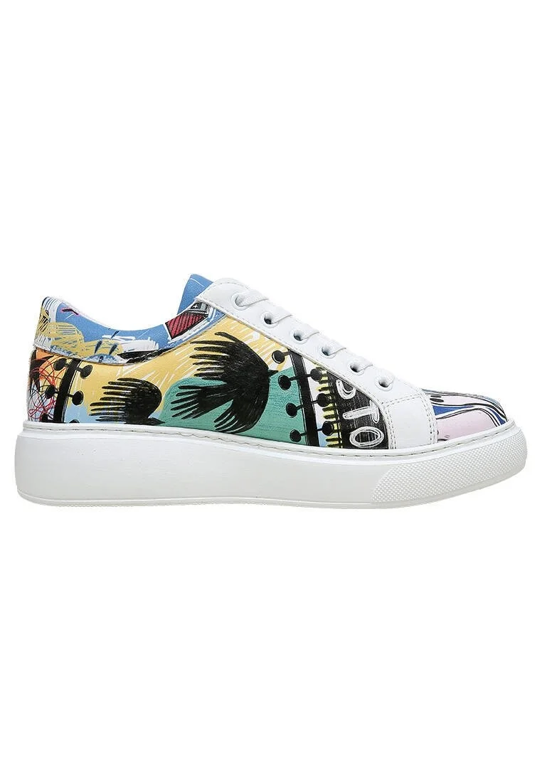Women Vegan Leather White Sneakers - I was here Design