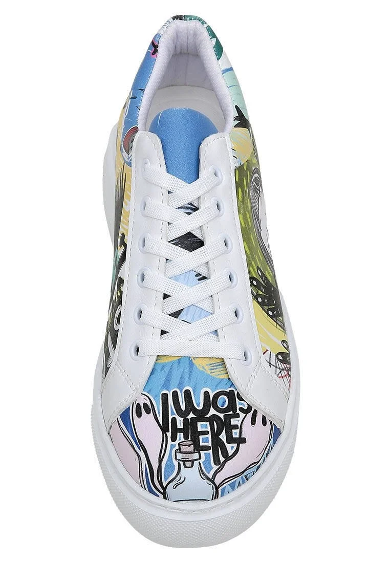 Women Vegan Leather White Sneakers - I was here Design