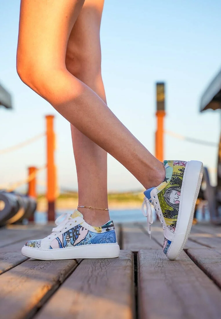 Women Vegan Leather White Sneakers - I was here Design