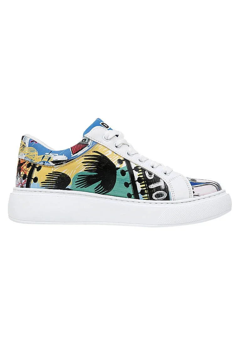 Women Vegan Leather White Sneakers - I was here Design Women Vegan Leather White Sneakers - I was here Design