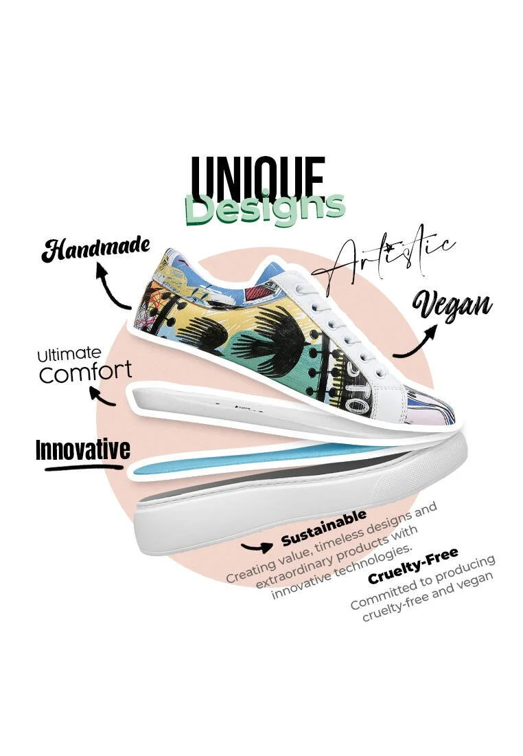 Women Vegan Leather White Sneakers - I was here Design Women Vegan Leather White Sneakers - I was here Design