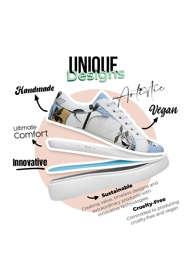 Women Vegan Leather White Sneakers - Deep Thought with The Deep Design Women Vegan Leather White Sneakers - Deep Thought with The Deep Design