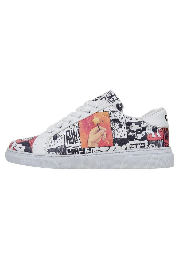 Women Vegan Leather White Sneakers - Star Girl Design