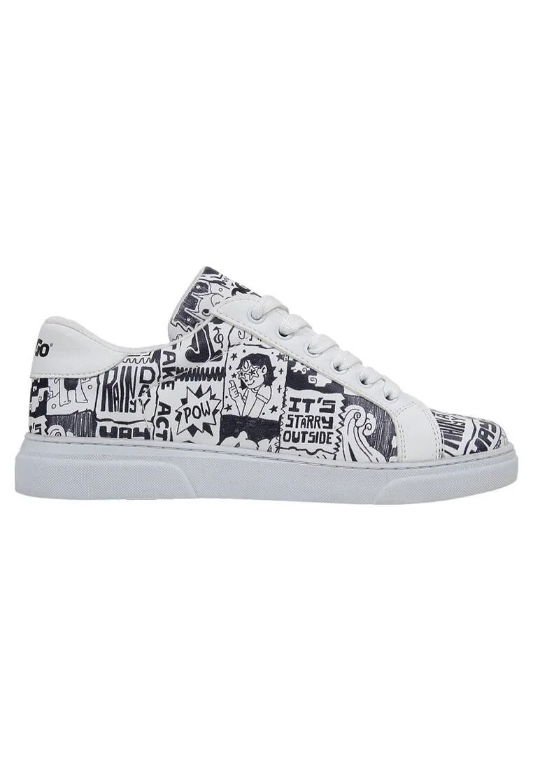 Women Vegan Leather White Sneakers - Star Girl Design
