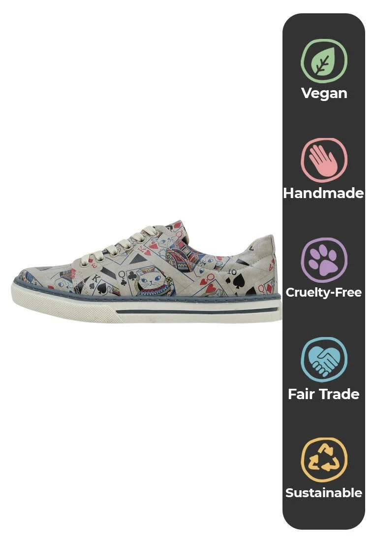 Women Vegan Leather White Sneakers - Queen of Meows Design