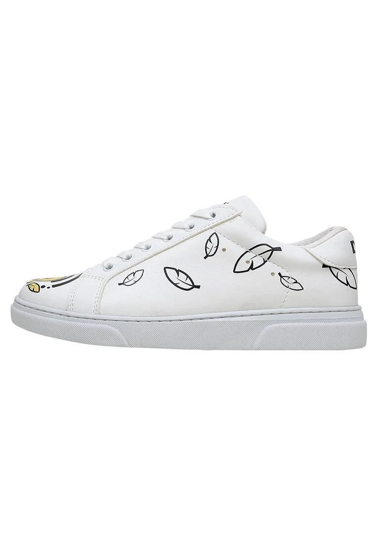 Women Vegan Leather White Sneakers - Warner Bros Tweety Feeling Happy Design