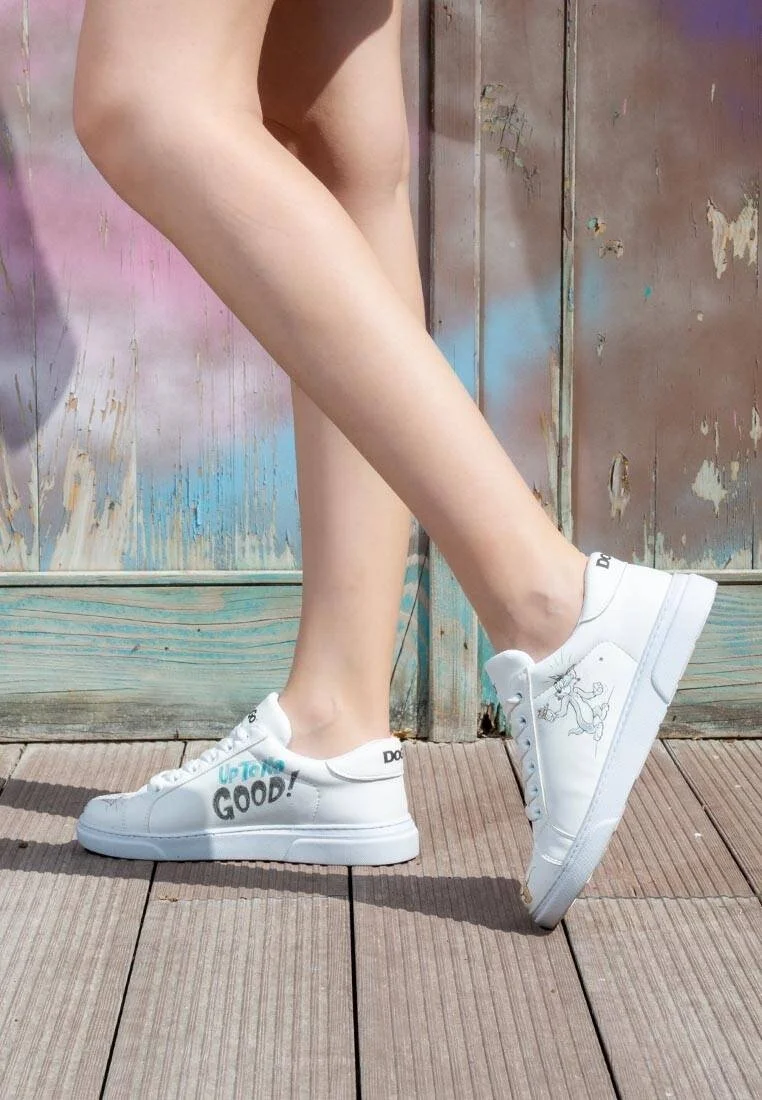 Women Vegan Leather White Sneakers - Warner Bros Up-to-No-Good Design
