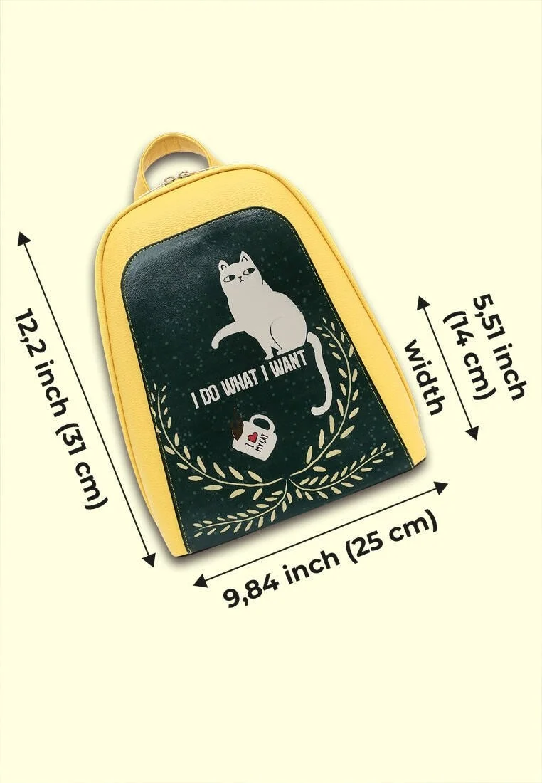 Women Vegan Leather Yellow Backpack - I Do What I Want Design
