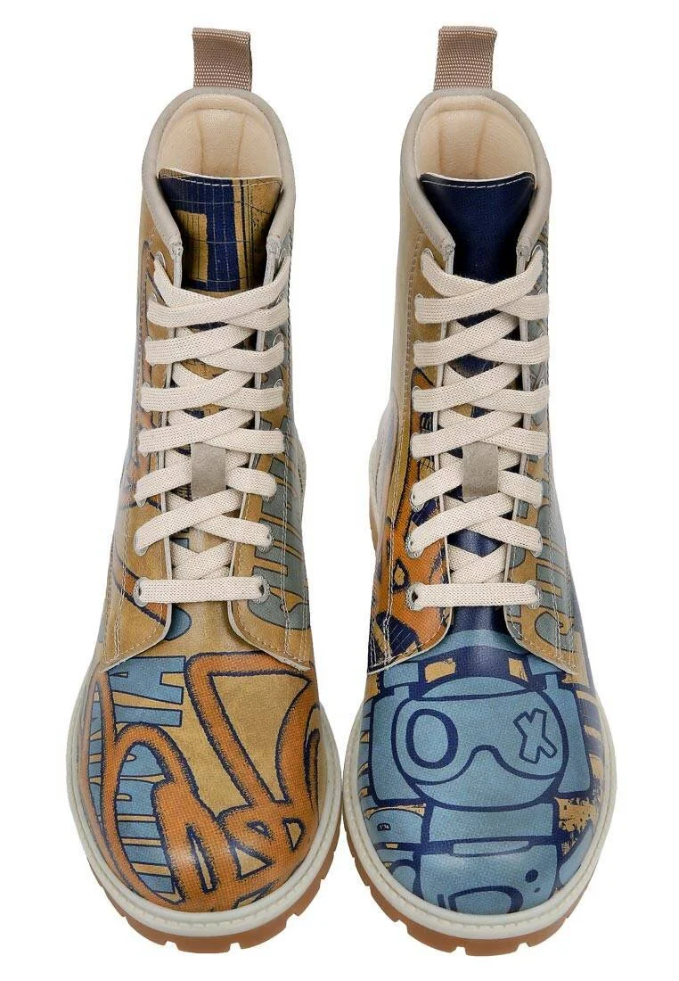 Women Vegan Leather Yellow Long Boots - Robo Shibuya Design
