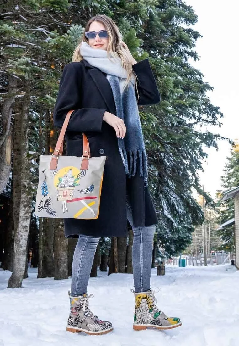 Women Vegan Leather Yellow Shoulder Bag - Fragile Design